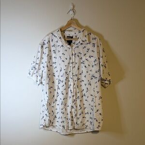 14th and Union Short-Sleeve Button-Down Shirt with Navy Leaf Print